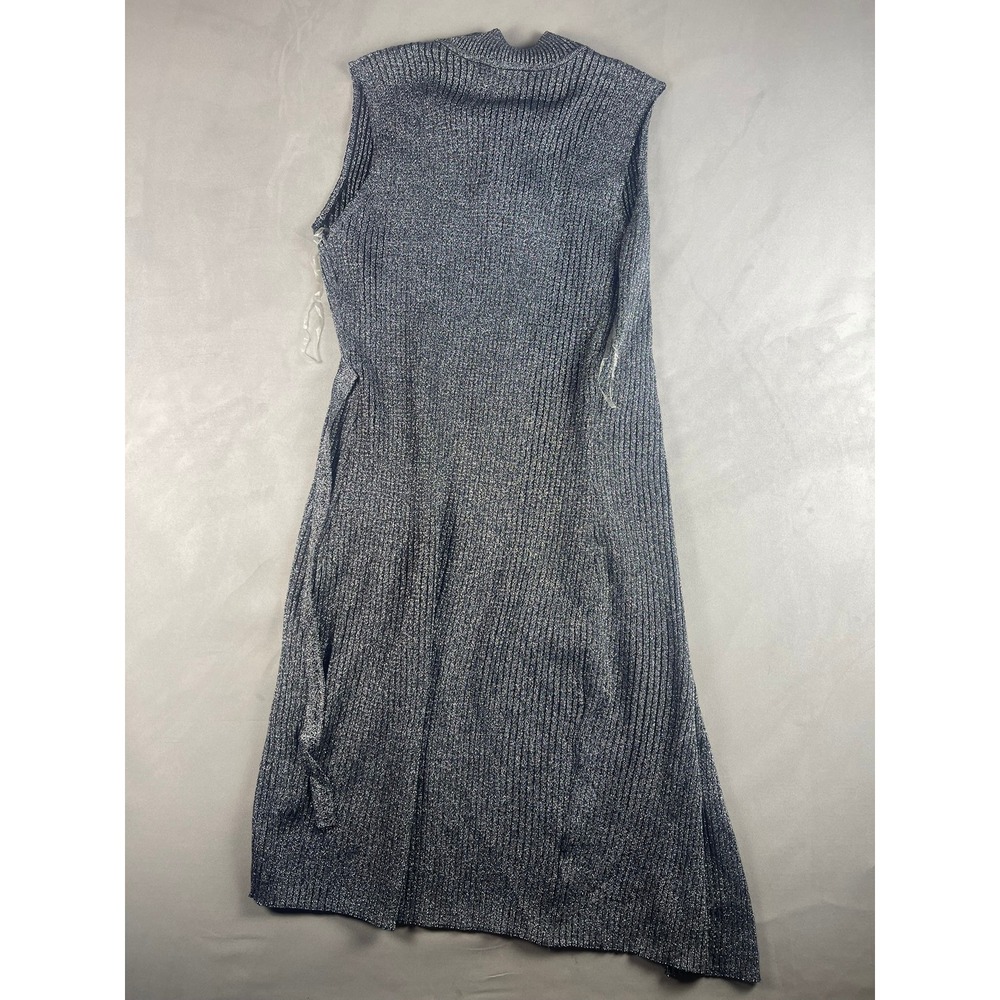 Say What? Womens Plus 1X Metallic Silver Black Ribbed Cut Out Wrap Dress 803888X - Picture 7 of 7